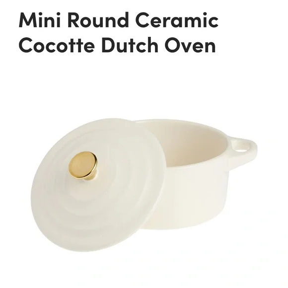 Cost plus World market Mini Round Ceramic Cocotte Dutch Oven - Cream 14oz - Picture 2 of 4